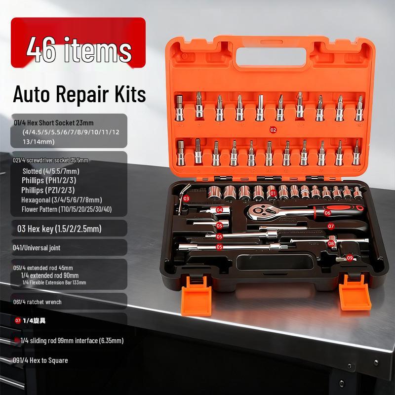 Kompaktowy zestaw kluczy nasadowych samochodowych do naprawy samochodu