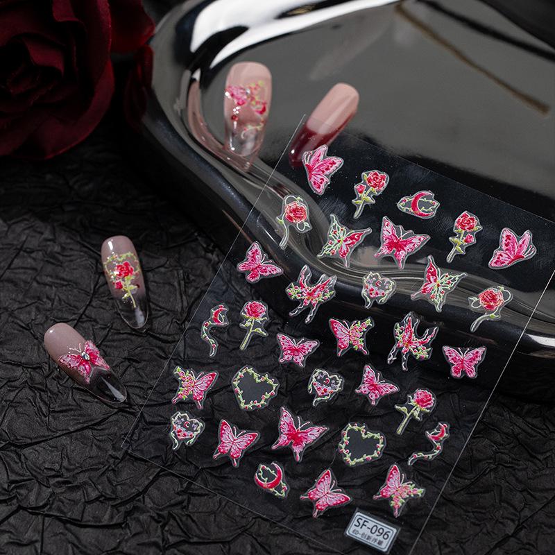 SKY Creative Butterfly & Star Embossed Nail Art Stickers - DIY Student Wreath Design
