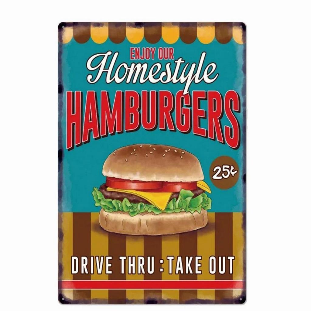Plakett Metall Plåt Skyltar Handbuger Pommes Frites Väggdekoration Vintage Konst Affischer Järnmålning för Man Cave Hem Kafé Trädgårdsförening Bar