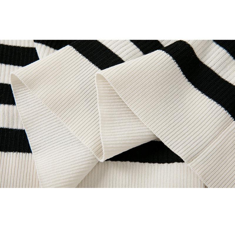 Plus Size Women's Autumn Navy Collar Jacket Top Striped Long Sleeve Knitted Cardigan