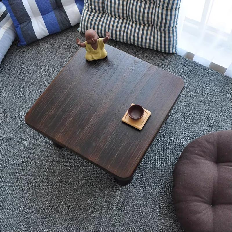 Japanese Burnt Paulownia Minimalist Tatami Stand Solid Wood Bay Window Desk Handcrafted Window-Side Table