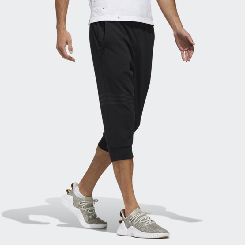 Adidas Sports Lifestyle Series Solid Color Slim Fit Moisture Wicking Breathable Mid Rise Seven Point Shorts Men Shorts Black DY8727