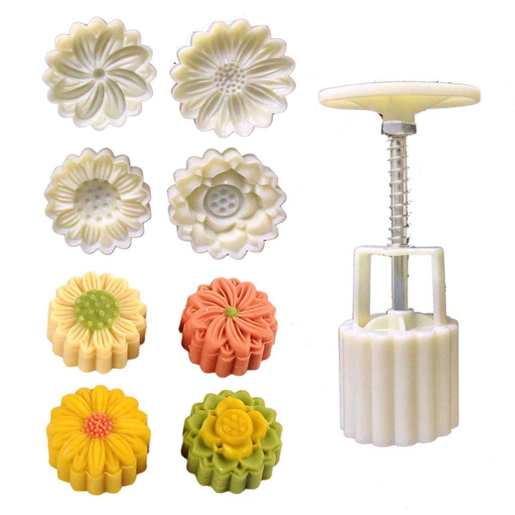 Blomstermønster Månekakeformer MidHøstfestival Mooncake Maker Cookiestempler Håndtrykk Månekakebakeverktøy