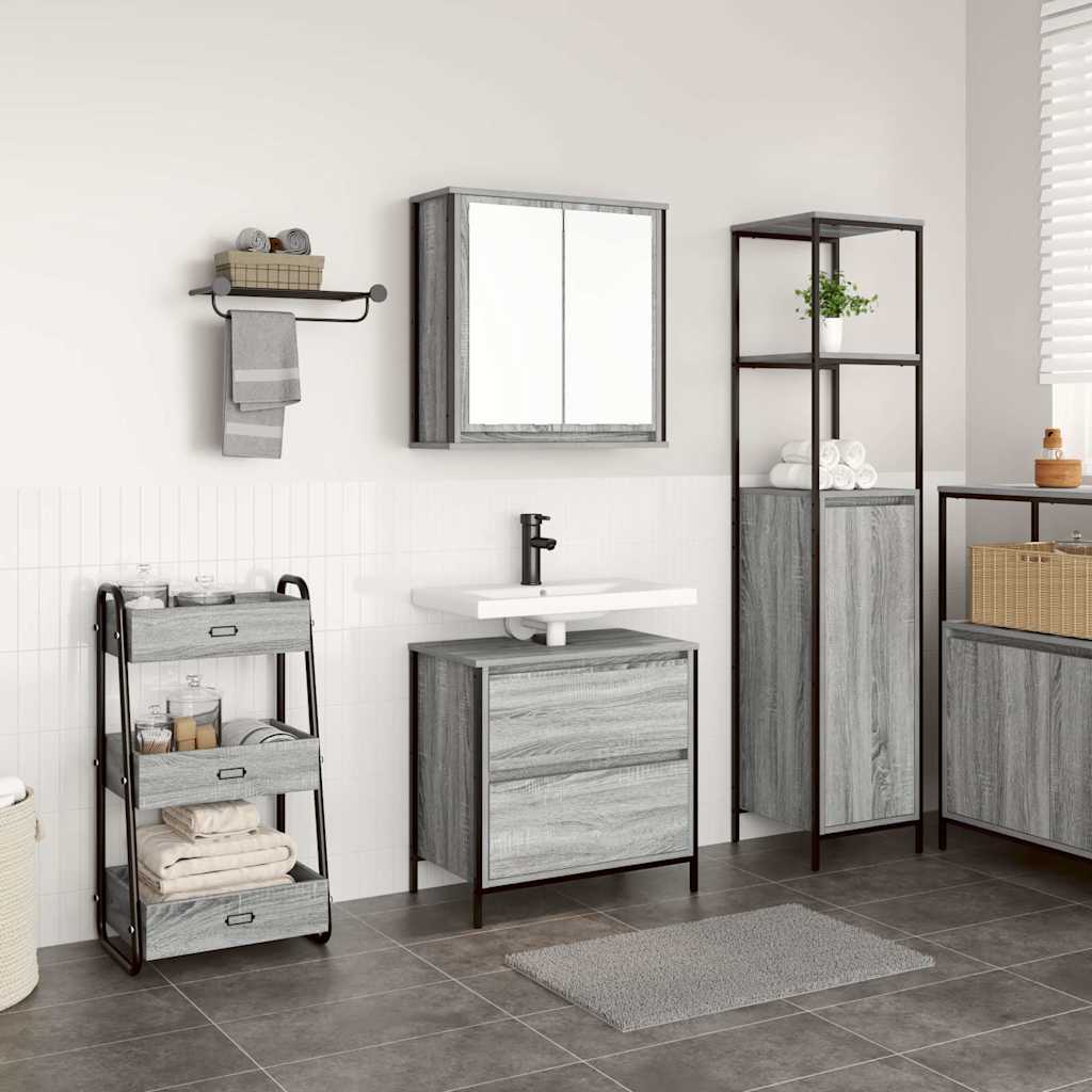 2 Piece Bathroom Furniture Set Grey Sonoma Particleboard