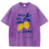 When Life Gives You Lemons Prints Washed T Shirts Women Cotton TShirt Distressed ONeck Comfortable Tops Summer Woman Clothes