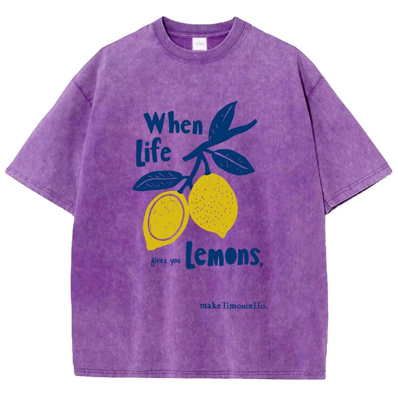 When Life Gives You Lemons Prints Washed T Shirts Women Cotton TShirt Distressed ONeck Comfortable Tops Summer Woman Clothes