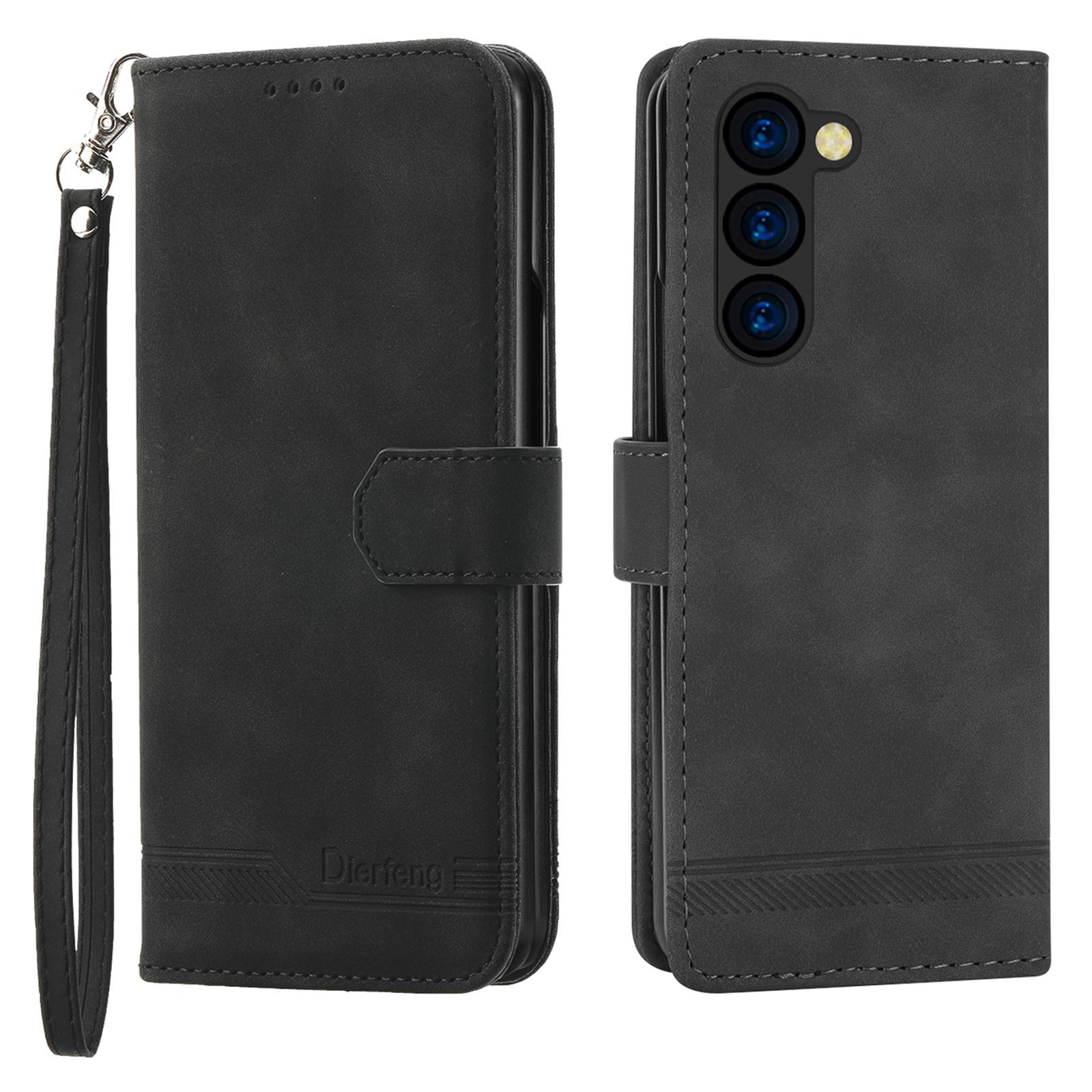

DIERFENG DF-03 For Samsung Galaxy Z Fold6 5G Wallet Phone Case Lines Imprinted Leather Cover Black