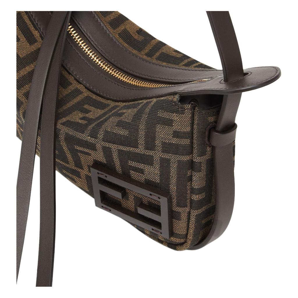 Fendi Simply Adjustable Shoulder Bag With Zipper Closure Polyester Nylon Pu Cotton Resin Single Shoulder Bag Mini Women'S Brown