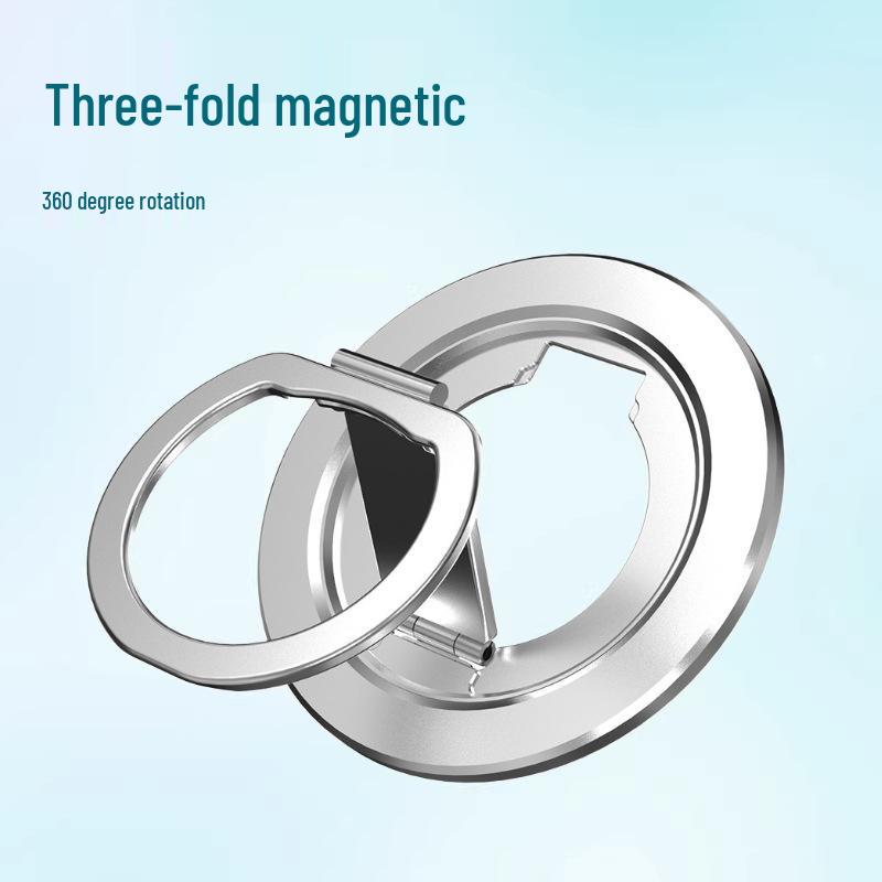 Aluminum Alloy Foldable Phone Ring Holder Stand, Dual-Sided Magnetic Car Mount