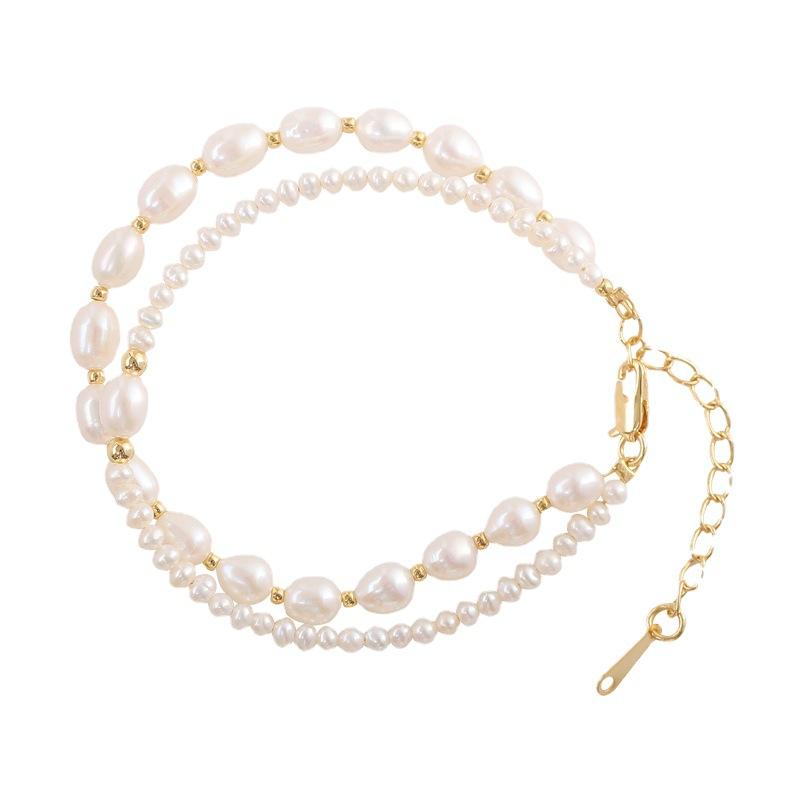 Baroque Natural Freshwater Pearl Bracelet for Women, Simple and Elegant, Vintage Niche Design, Multi-layered Bracelet