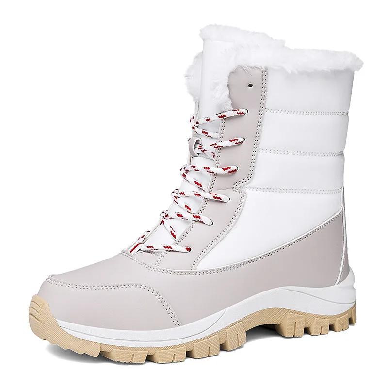 Fashion New Winter Outdoor Anti Slip Snow Boots for Women with Thick Fleece and Warm Mid To High Cut Skiing Cotton Shoes Women Shoes