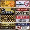 Warning No Smoking Caution Metal Aluminum Signs Vintage Plaque Auto Plate Embossed Tag Garage Bars Pubs Clubs Home Wall Decor