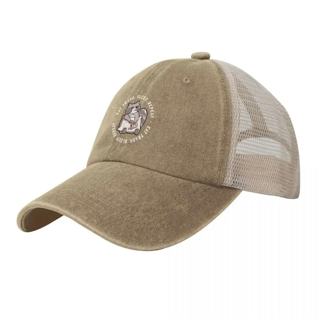 Eat Garbage Sleep Repeat Cute Funny Gift Cowboy Mesh Baseball Cap Golf Hat Unisex Hard Hat Womens Beach Unisexs Sun Protection