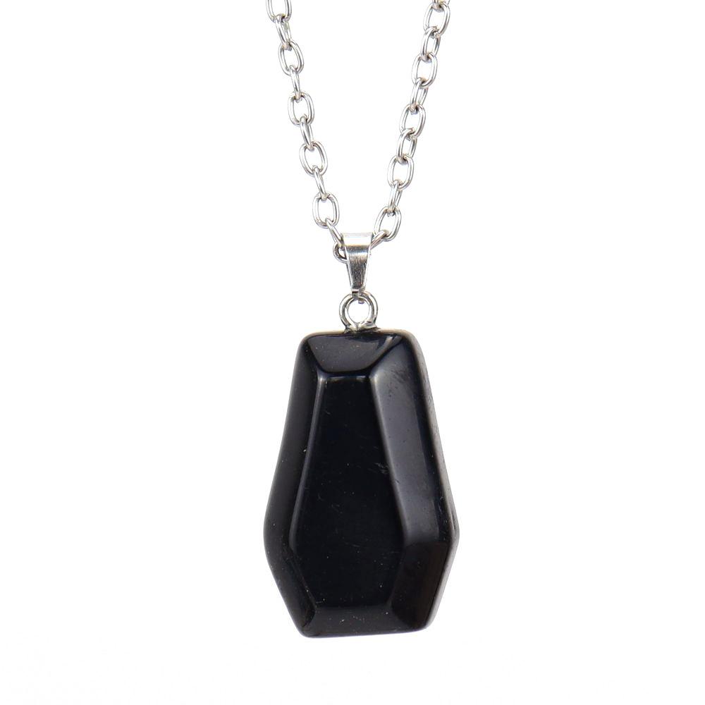 Natural Crystal Stone Mini Coffin Board Pendant Necklace Halloween Necklace Ornament N671