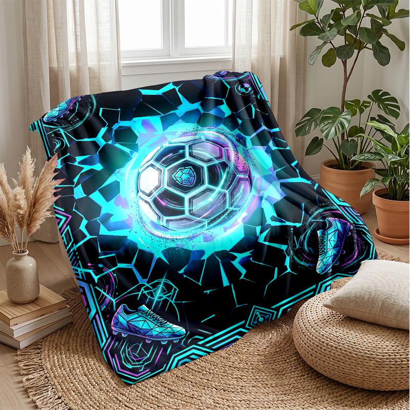 Futuristic Soccer Ball Artwork Theme blanket Lightweight Warm Flannel Blanket Decorative Throw Blanket for Home Decoration