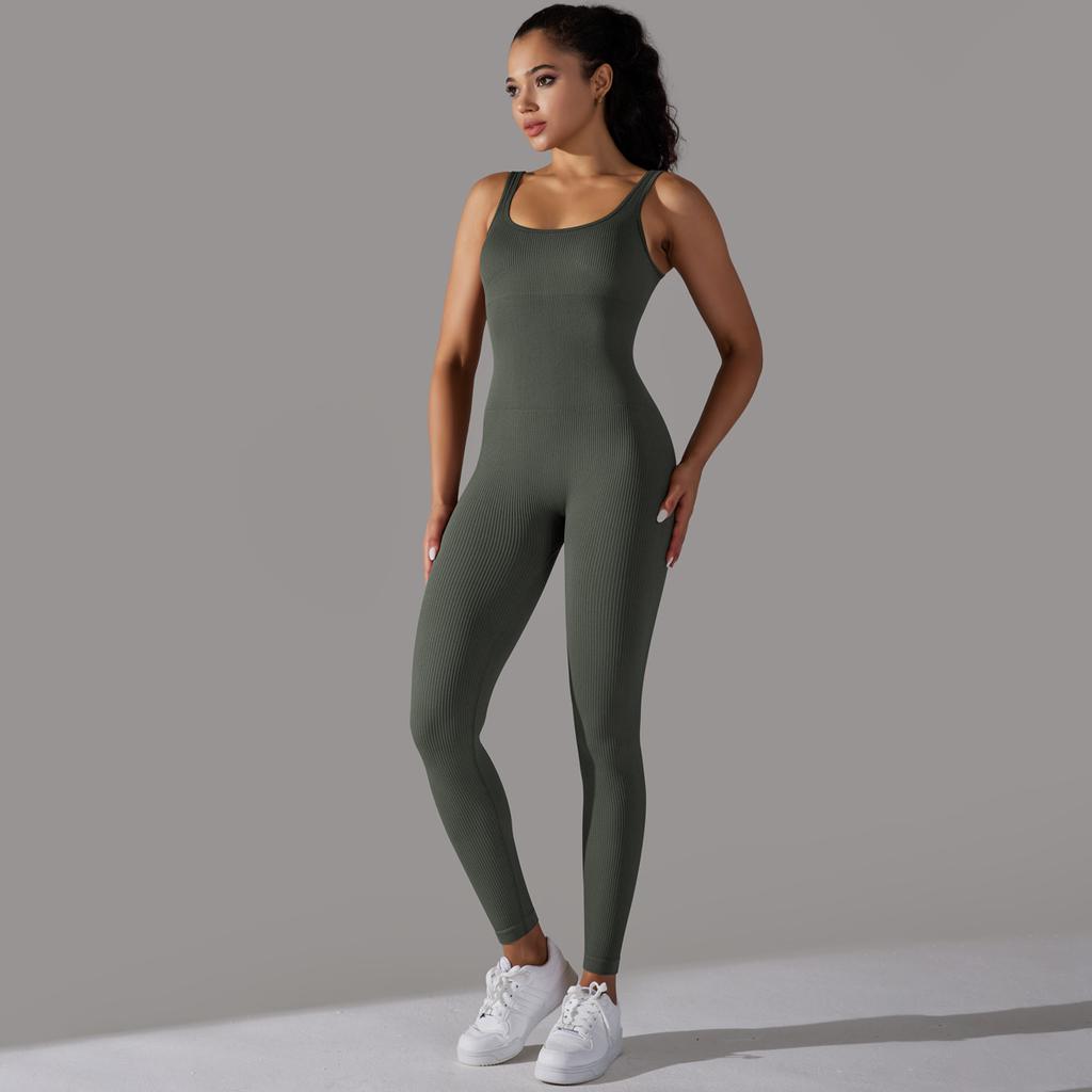 Women's Yoga Jumpsuit Ribbed One Piece Tank Tops Rompers Sleeveless Exercise Jumpsuits Bodysuit