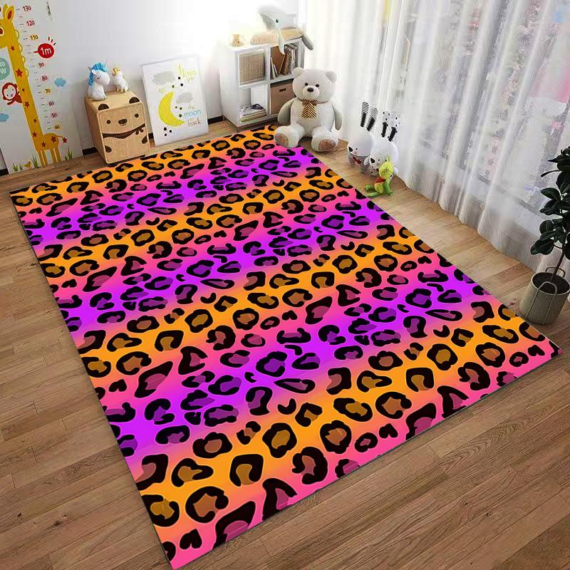 Colorful Leopard Print Carpet with Gradient Orange and Purple Background Design Suitable for Use As an Anti-slip    for    Room and Bedroom Sofas