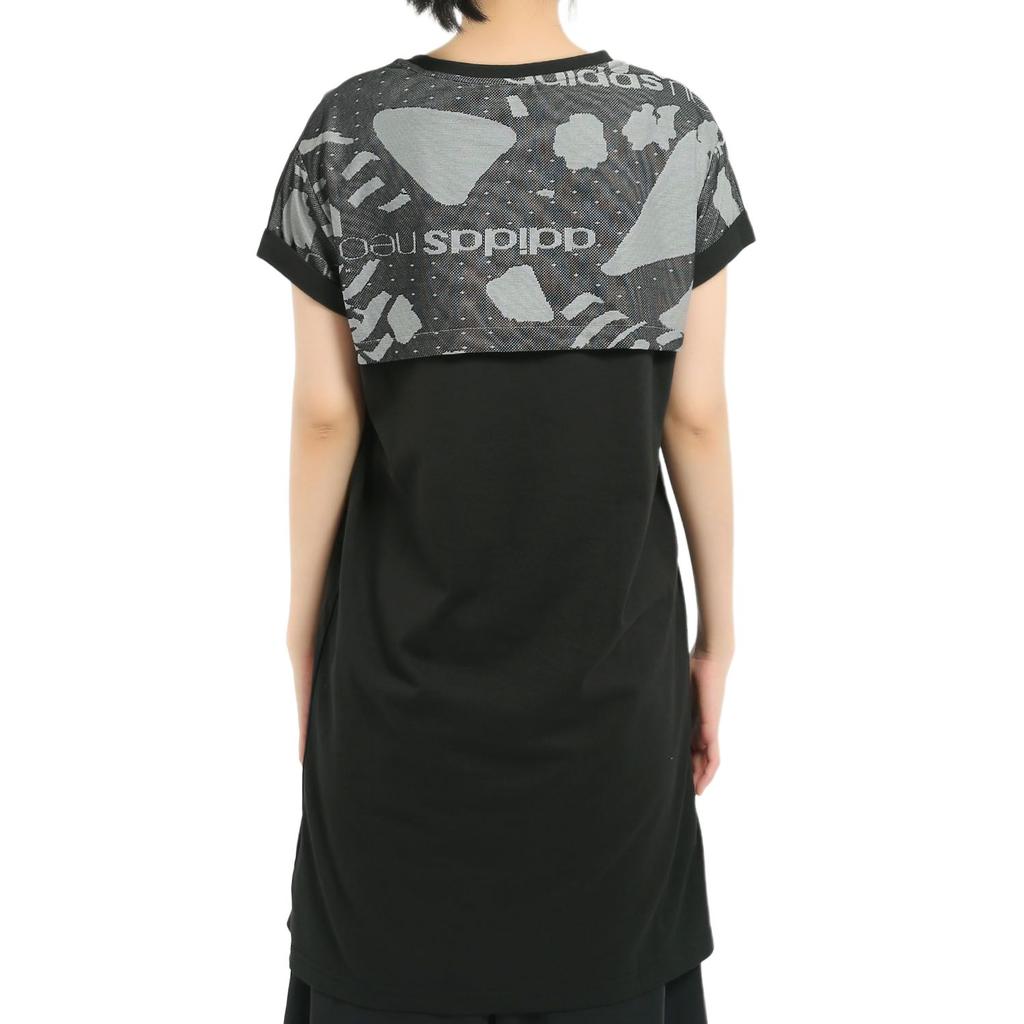 adidas Neo W Cs Dress Fashion Simple Letter Print Short Sleeve Dress Women Dresses Black Bright-Pink Fluorescent DW8353
