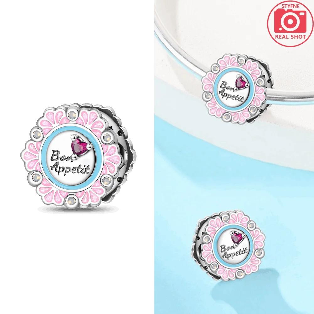 Rose Flower Pink Pendant Heart Green Zircon Wing Original Copper Bead Fit Bracelet Delicate Acessory Women Diy Gift Jewelry