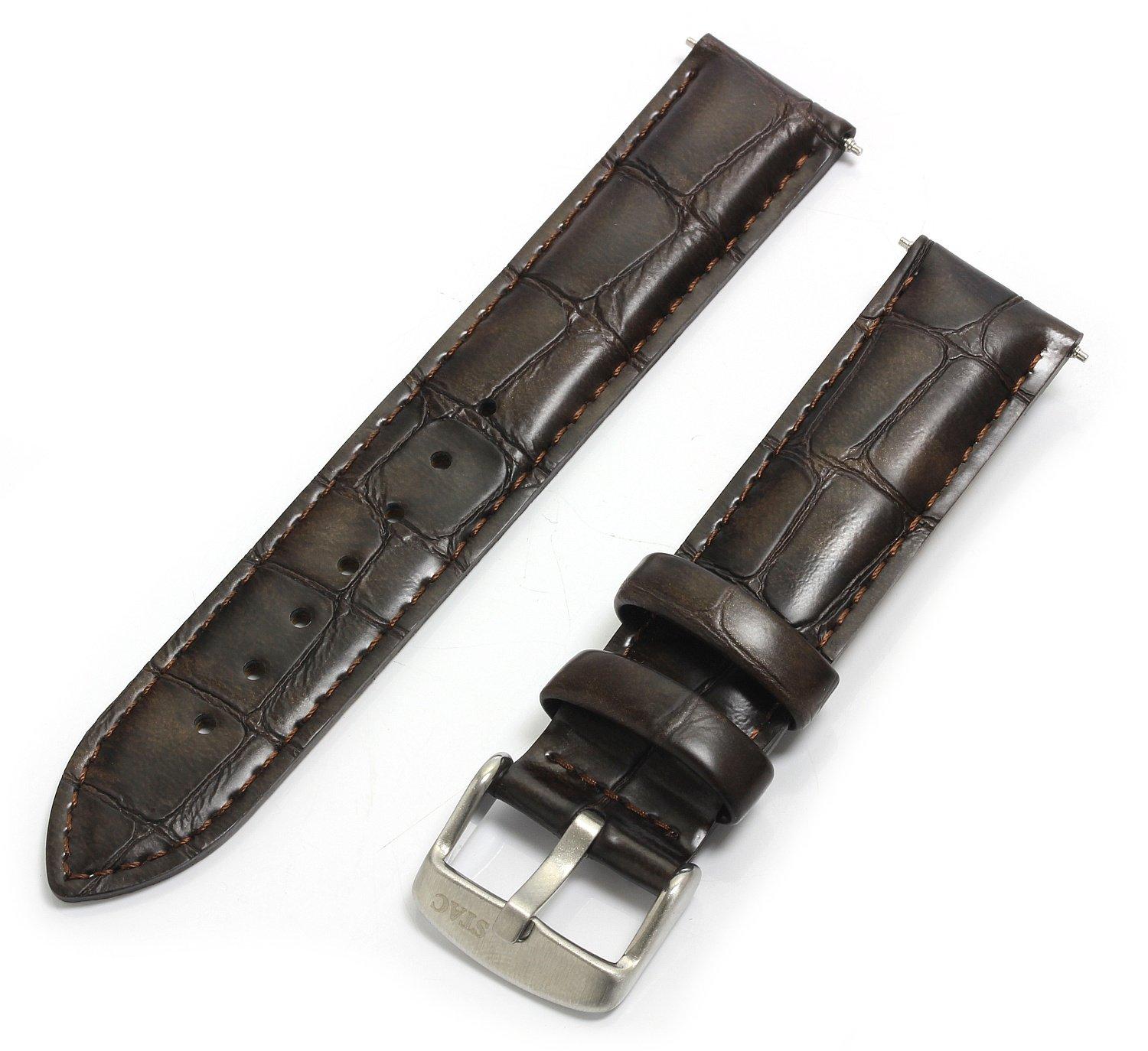 

Replacement 18mm Italian Leather [The Stack] Strap, Wide, (Brown (Crocodile))