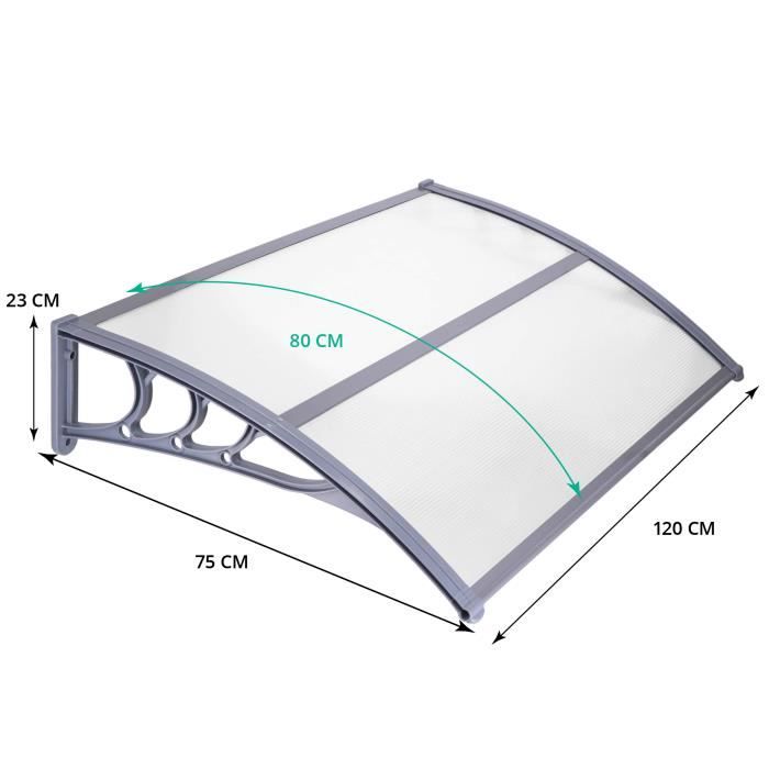 Tettoia per Porta d'Ingresso - SPRINGOS - 80x120cm - Trasparente - Grigio - Policarbonato