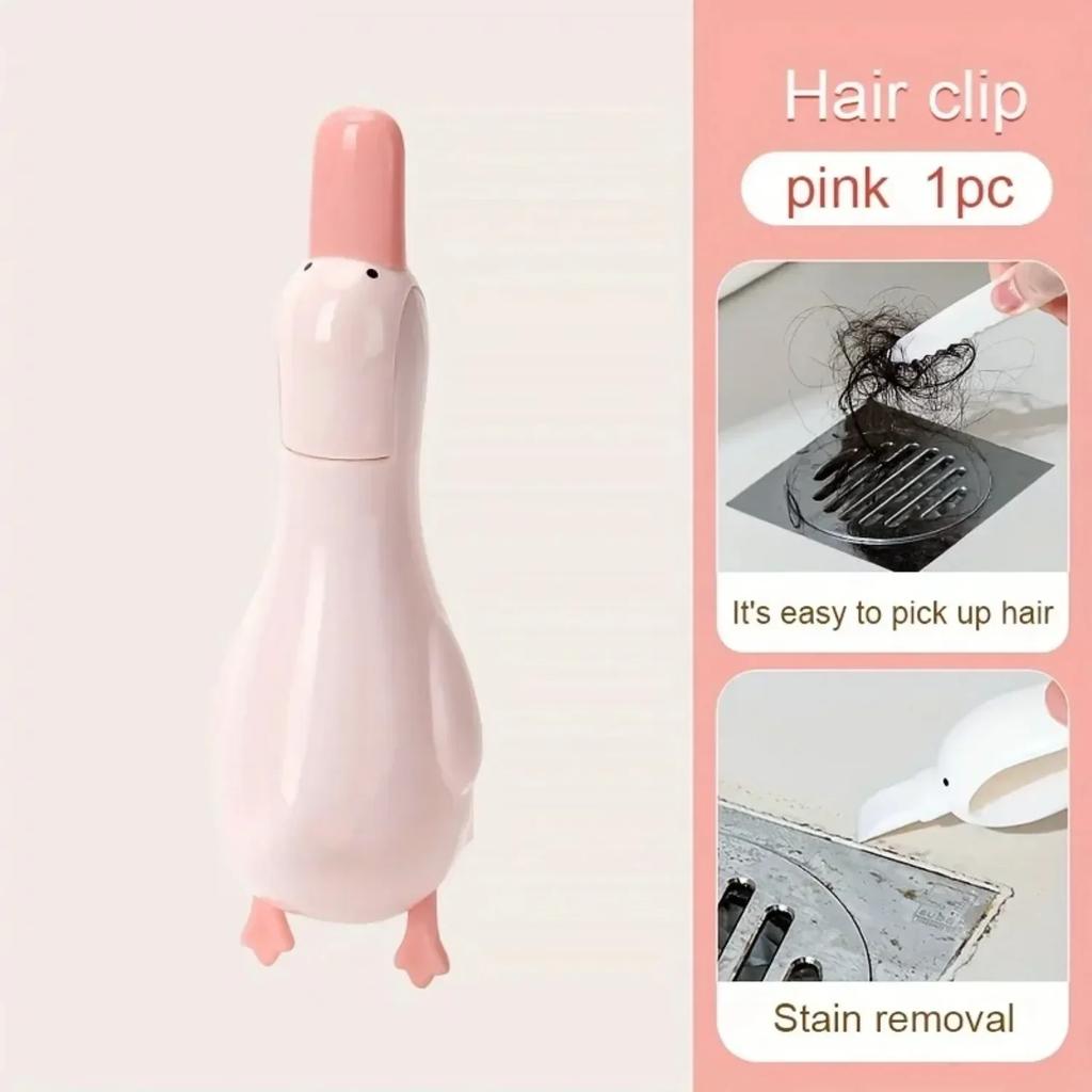 2-in-1 Cute Duck Garbage Clip Multiple Functions Household Cleaning Tools For Bathroom Hair Cleaning Stain Removal Drainage Hole
