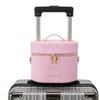 PU Leather Toiletry Organizer Bag Makeup Case with Carrying Handle And Zippered Cover Design for Cosmetic Storage Use