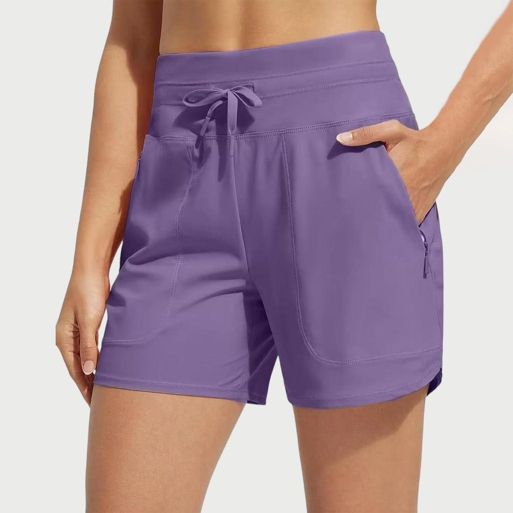 Women's Summer Loose Casual Solid Color Sports Shorts High Waisted Running Shorts With Pockets