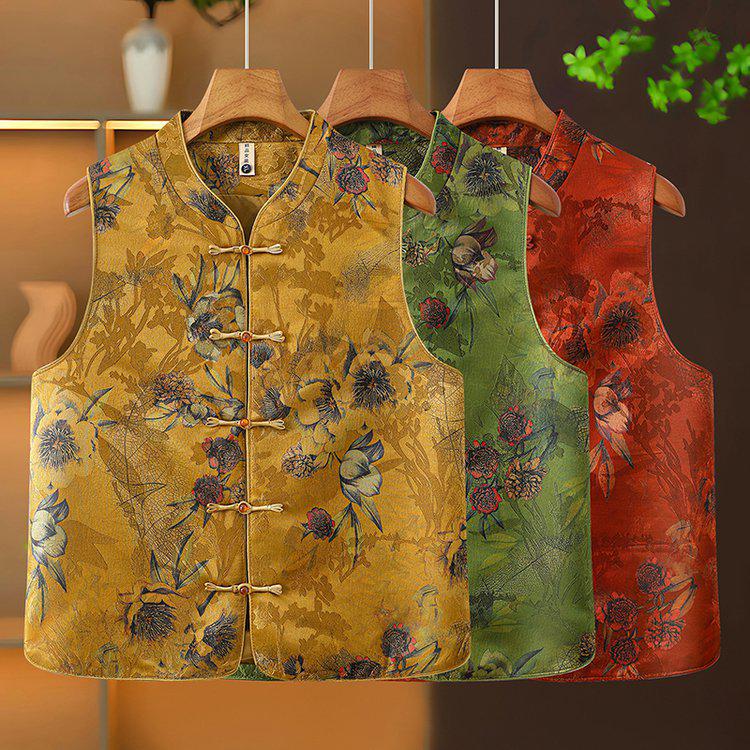 Elegant Chinese-Style Spring Vest for Middle-Aged Women XL