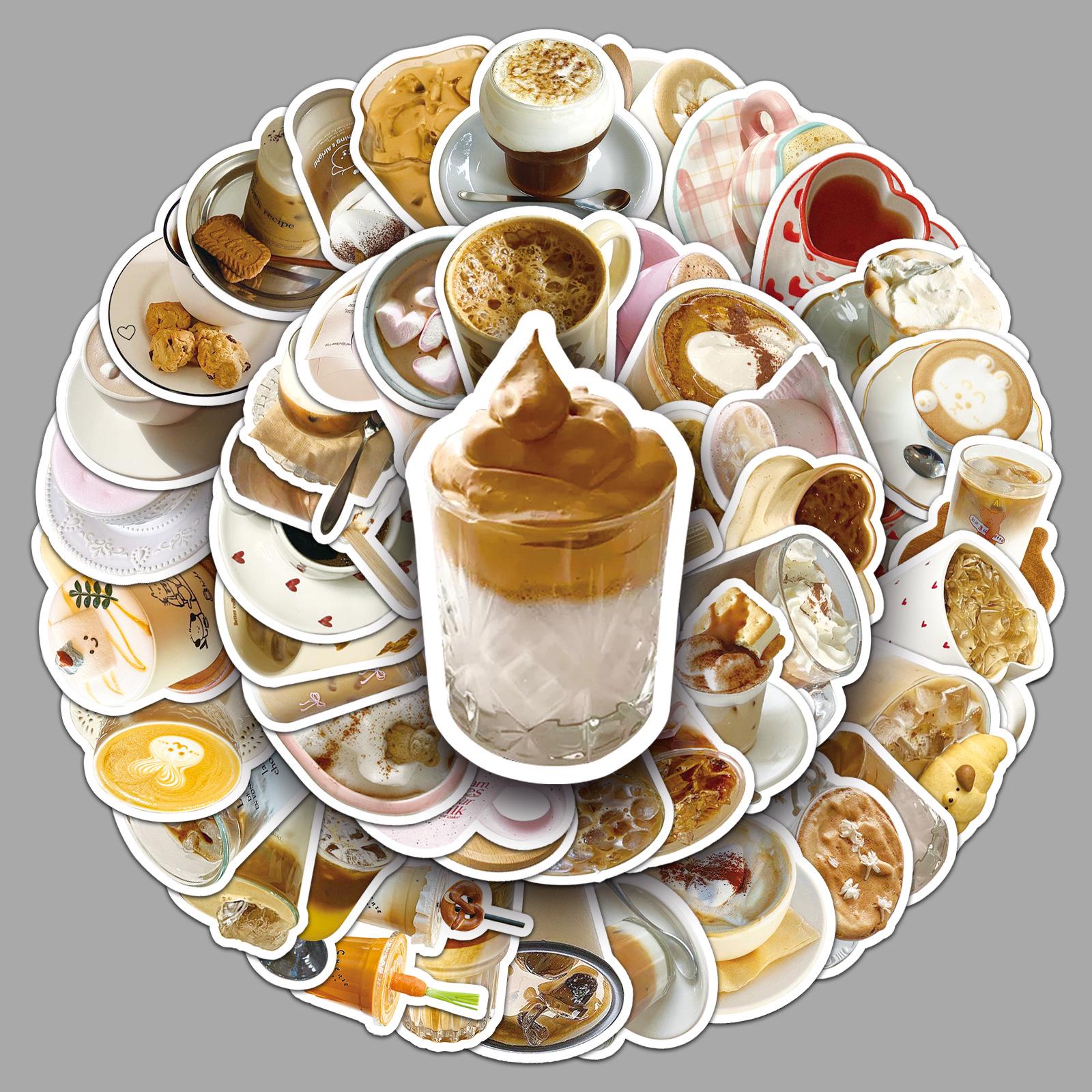

50 Waterproof Coffee Stickers: Gourmet Drinks & Milk Tea Cup Decorations