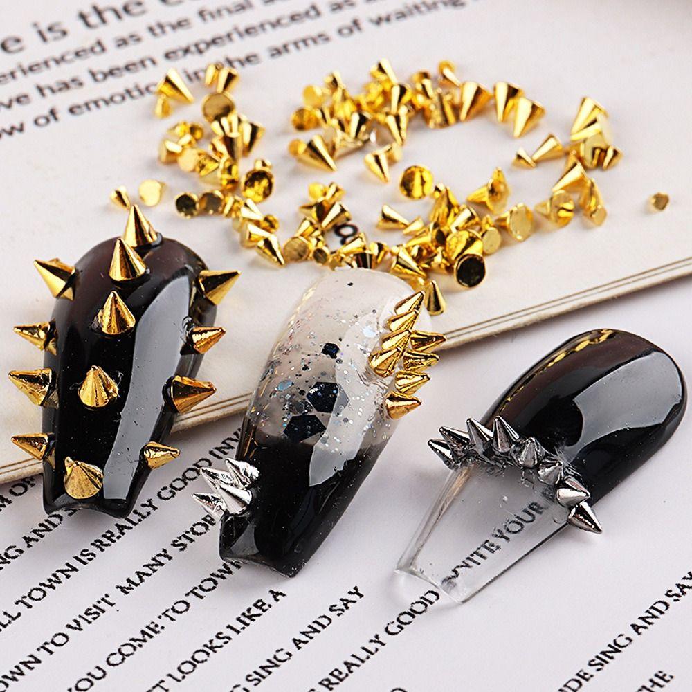 Appro150pcs/box 3D Cone Spike Nail Rhinestone Gold Silver Rivet Nail Decoration  Wedding Design