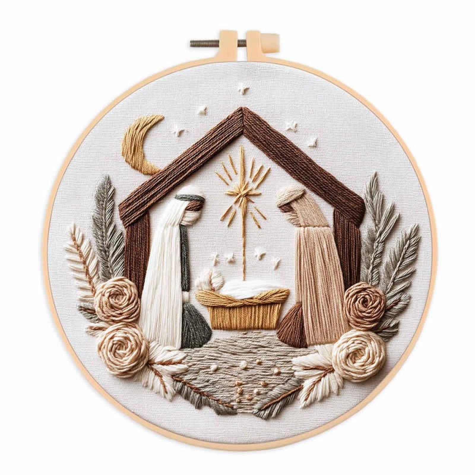 

DIY Nativity Embroidery Kit (for Beginners), 20cm Embroidery Hoop (not A Pre-made 30cm Fabric Embroidery Hoop) One Size