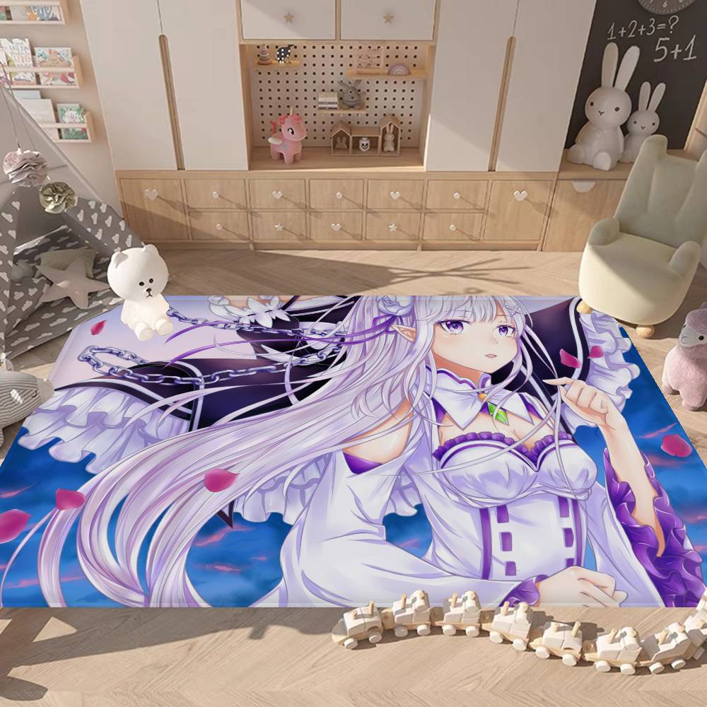Emilia ReZero Anime Girl Floor Mat INS Style Soft Bedroom Floor House Laundry Room Mat Anti-skid Household Carpets