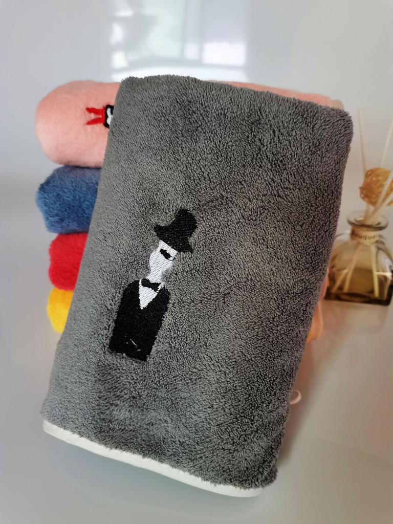 Coral fleece embroidered towel set, home daily absorbent face towel, couple towel cover towel