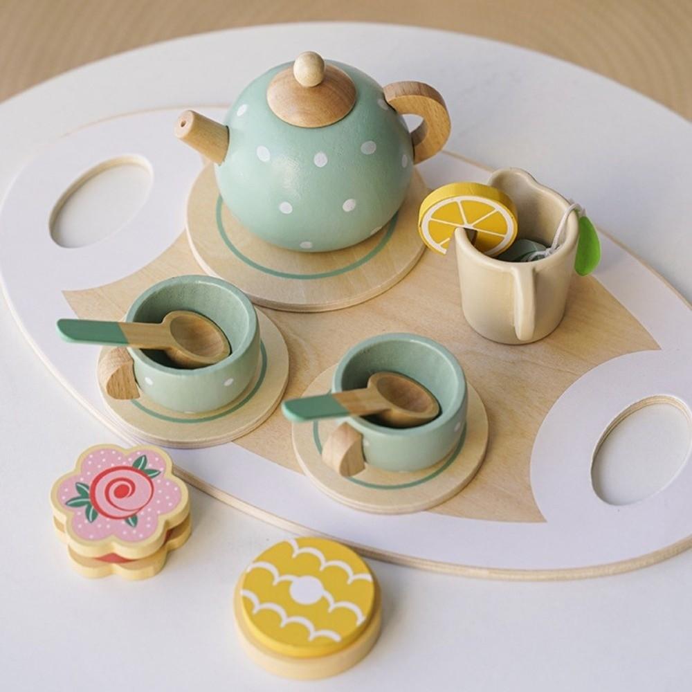 Food Learning Wooden Afternoon Tea Toy Role Play Game Pretend Play Kitchen Toys Set  for Friend