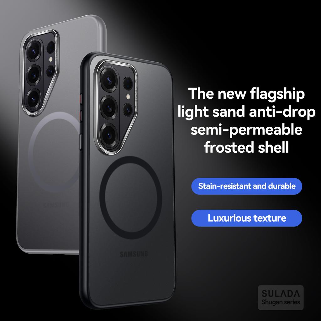 Luxury Metal Lens Frame Matte Transparent Magsafe Magnetic Phone Case For Samsung Galaxy S26 S25 Plus S26 Ultra Shockproof Cover