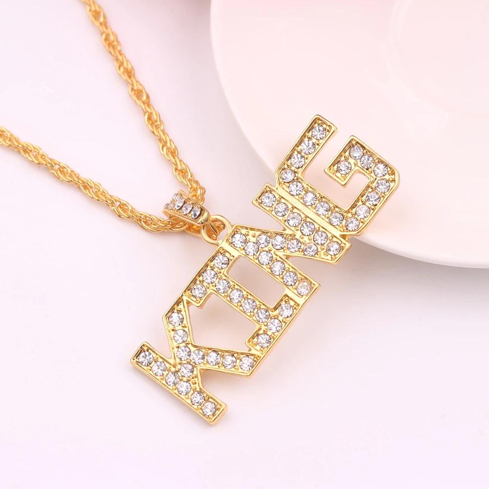 

Hip Hop Queen King Letter Pendant Punk Man Bling Bling Iced Out Cuban Chain Fashion Glamour Jewelry