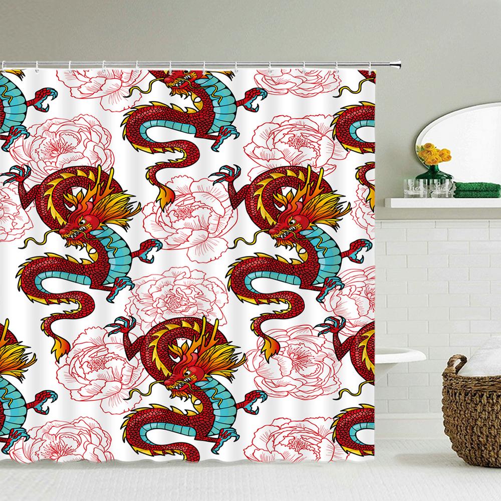 

Японские морские волны Koi Spray Ткань Душевая занавеска Шторы для ванной комнаты Цветы сливы Пейзаж горы Фудзи Экран для ванны с крючками W90xH180cm