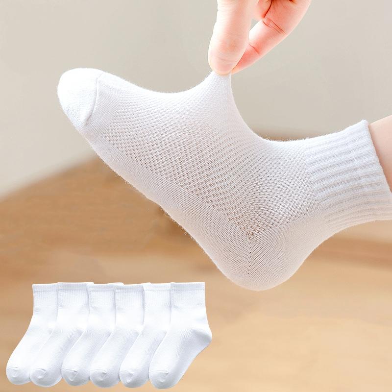 3 Paare/Set Weiße Netz Kinder Socken Sommer Dünn Atmungsaktiv Junge Mädchen Mittelhohe Socken Einfarbig Teenager Kinder Sportsocken
