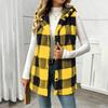 Women's Fashion Plaid Hooded Button-Front Vest Jacket