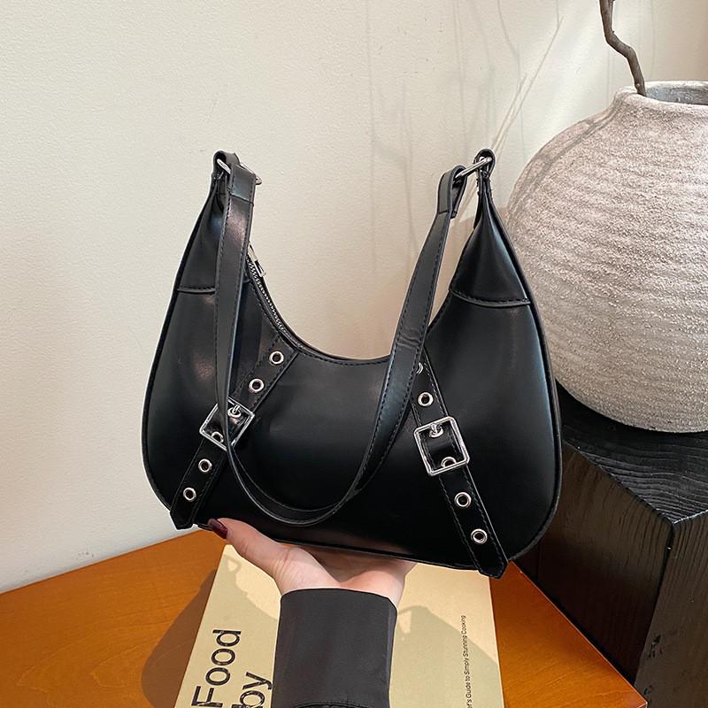 Womens Fashionforward Small Pu Crescent Bag With Unique Rivet Accents