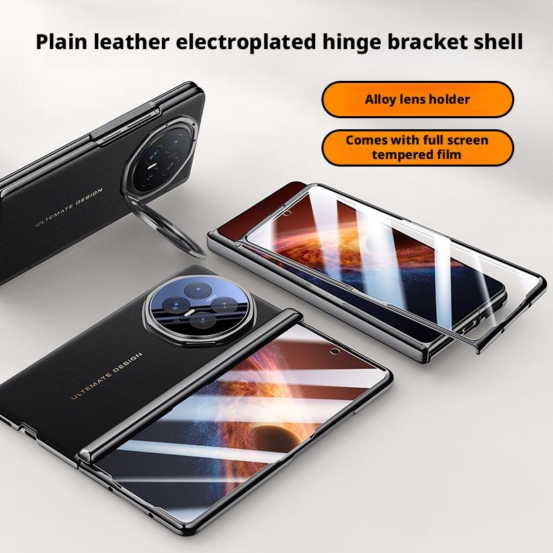 Electroplating Vegan Leather Magnetic Hinge Lens Stand Holder Case For Honor Magic V6 Cell Phone Back Protection Cover