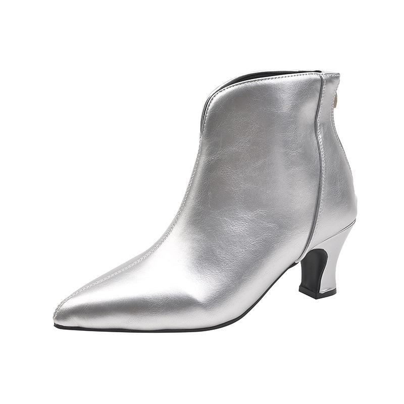 

2024 новые заостренные и короткие ботинки женские осенне-зимние коричневые ботинки челси ретро-ботфорты из мягкой кожи на шпильке и ботильоны 35 серебряный