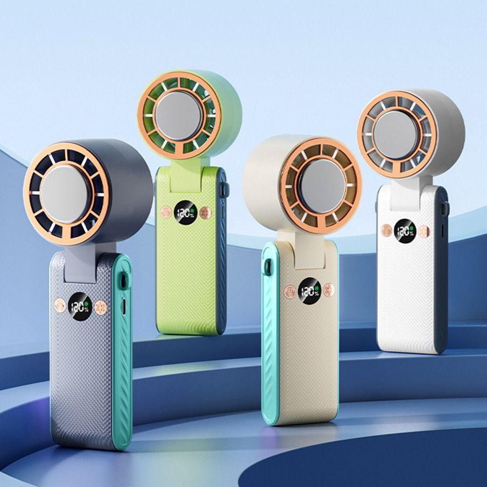 

LED Display Mini Folding Fan Semiconductor Refrigeration Outdoor Portable Fan Summer бежевий