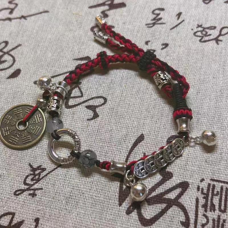 Handmade Braided Bracelets For Women Men Chinese Yin-Yang Peace Charm Double Layer Stackable Bead Bangle Adjustable Jewellery