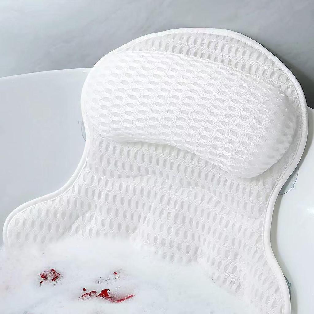 In Stock 4D Machine Washable Bath Pillow with 6 Suction Cups for Back Support