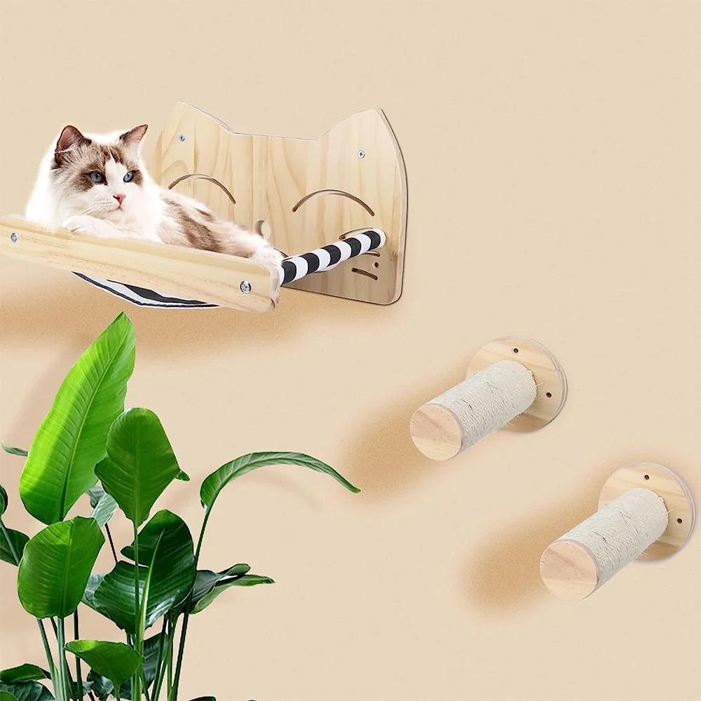 Katzen Kletterregale Wandmontierte Katzenhängematte und Stufen Lauf- und Sprungplattform für Holzmöbel Kätzchen Spielen und Schlafen