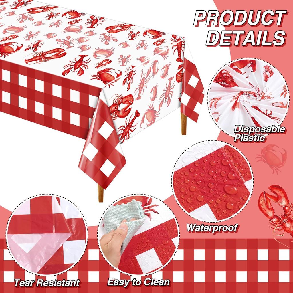 2 Pcs Crawfish Tablecloth Disposable Lobster Table Covers 108 x 54 Inches Plastic Lobster Table Cloth for Crawfish Boil Party Supplies