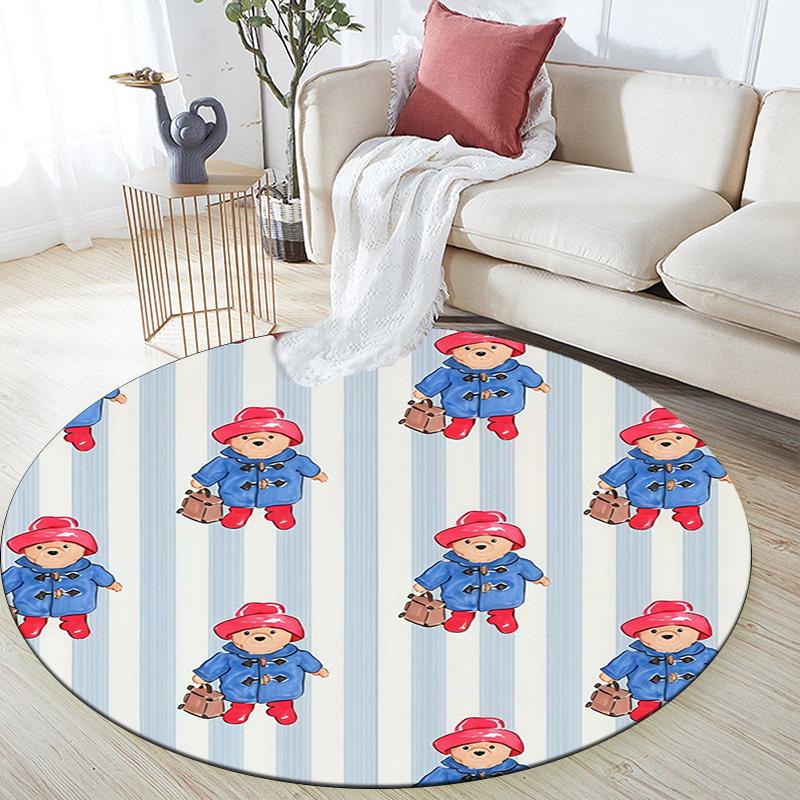 Paddington Bear Round Area Rug,Carpet Rug for Living Room Bedroom Sofa Playroom Decor,Non-slip Floor Mat