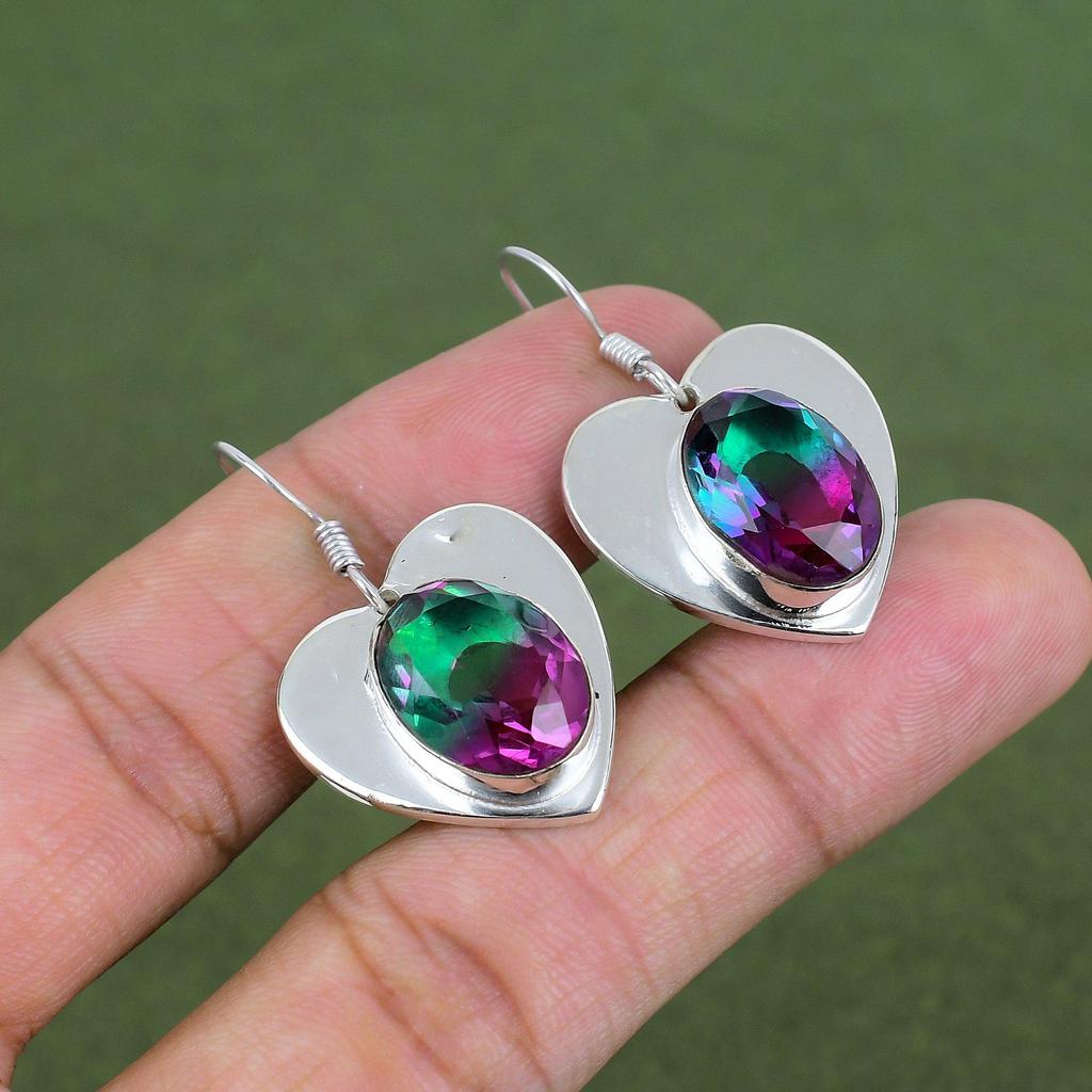 Fasetterad Multi Turmal Örhänge 925 Sterling Silver Örhänge Handgjorda Äkta Ädelstensörhängen Naturlig Multi Turmal Smycken Gåvor Till Hustru